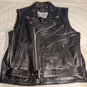 Unik Men's Black Leather Biker Vest Size 46 (M-L)